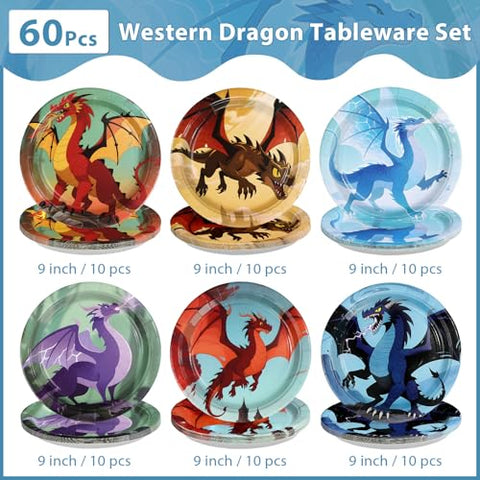 60 Pcs Fire Dragon Party Plates - Grencian