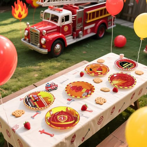 60 Pcs Firetruck Party Plates - Grencian