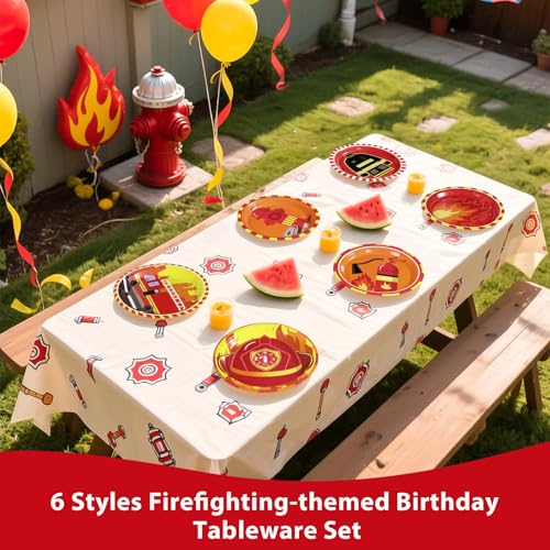 60 Pcs Firetruck Party Plates - Grencian