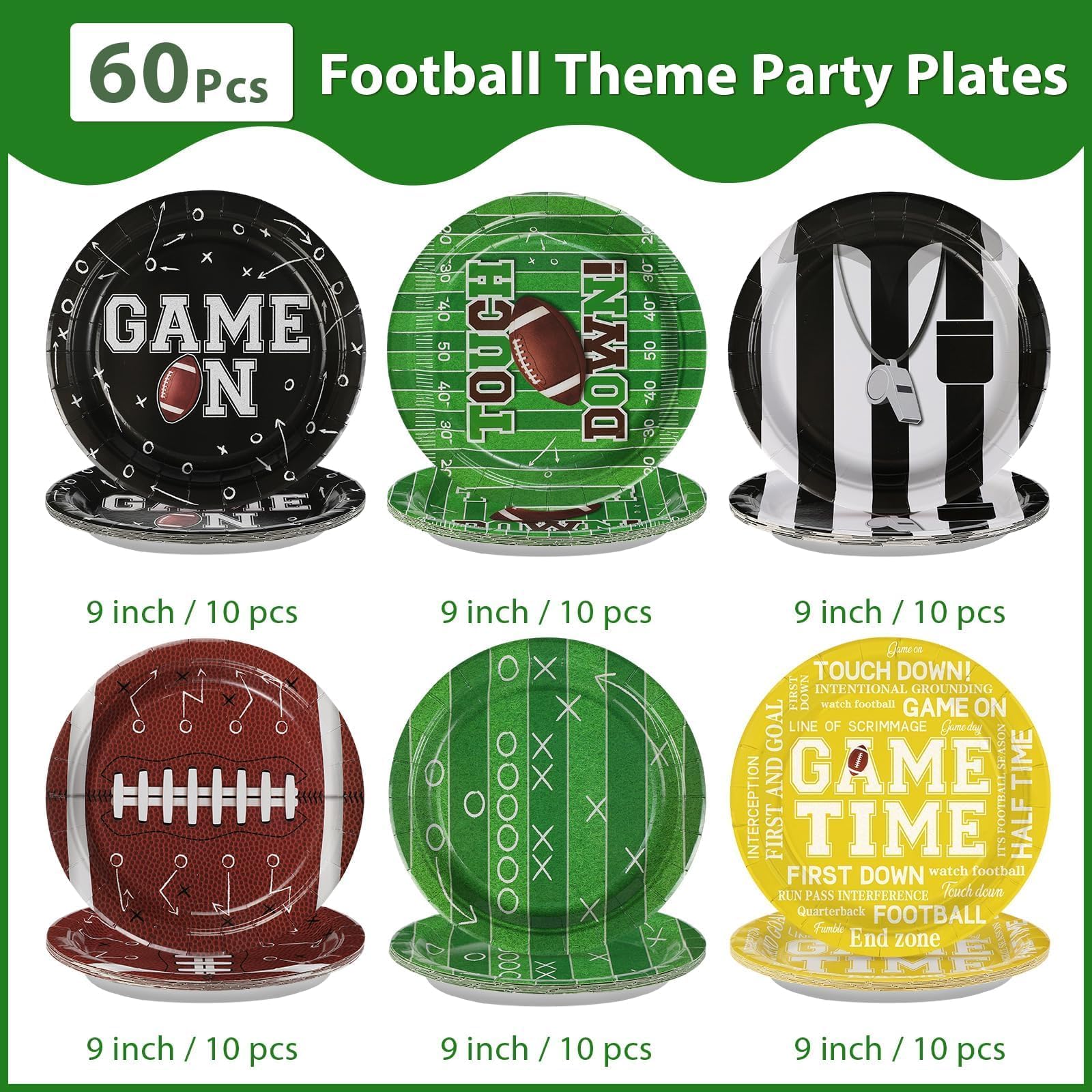 60 Pcs Football Game Party Plates - Grencian