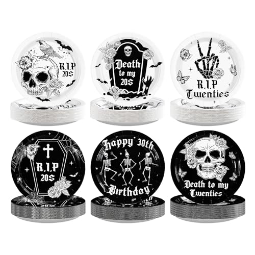 60 Pcs Gothic 30th Birthday Party Plates - Grencian