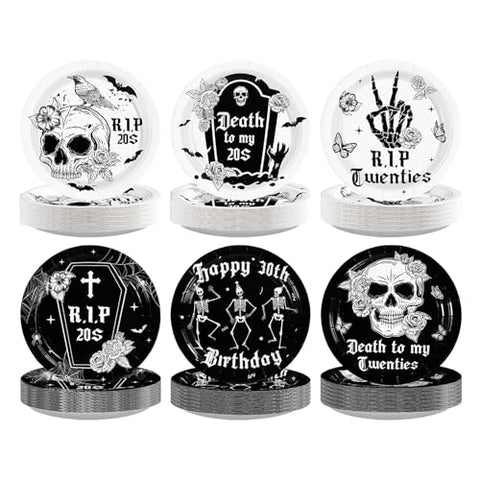 60 Pcs Gothic 30th Birthday Party Plates - Grencian