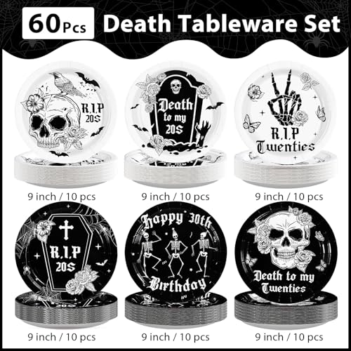 60 Pcs Gothic 30th Birthday Party Plates - Grencian