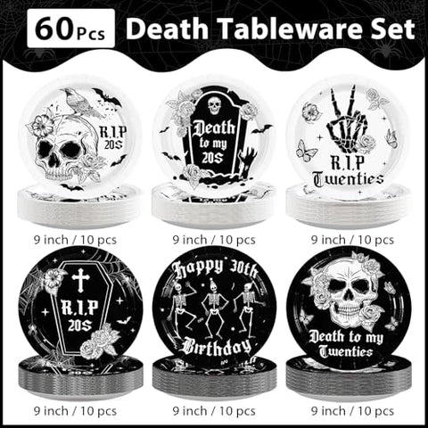 60 Pcs Gothic 30th Birthday Party Plates - Grencian