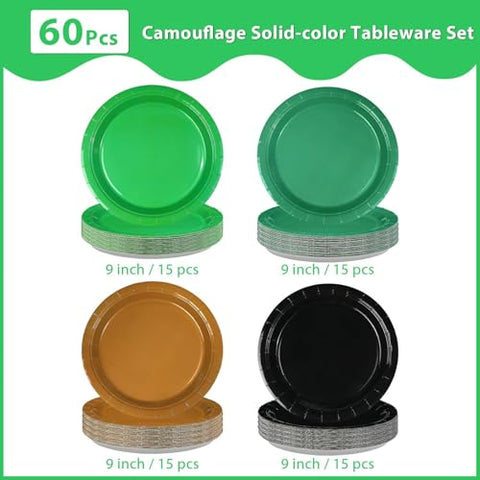 60 Pcs Green Brown Black Party Plates - Grencian