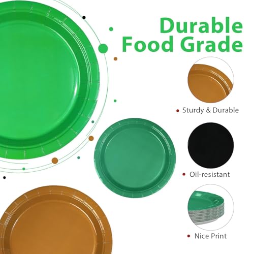 60 Pcs Green Brown Black Party Plates - Grencian