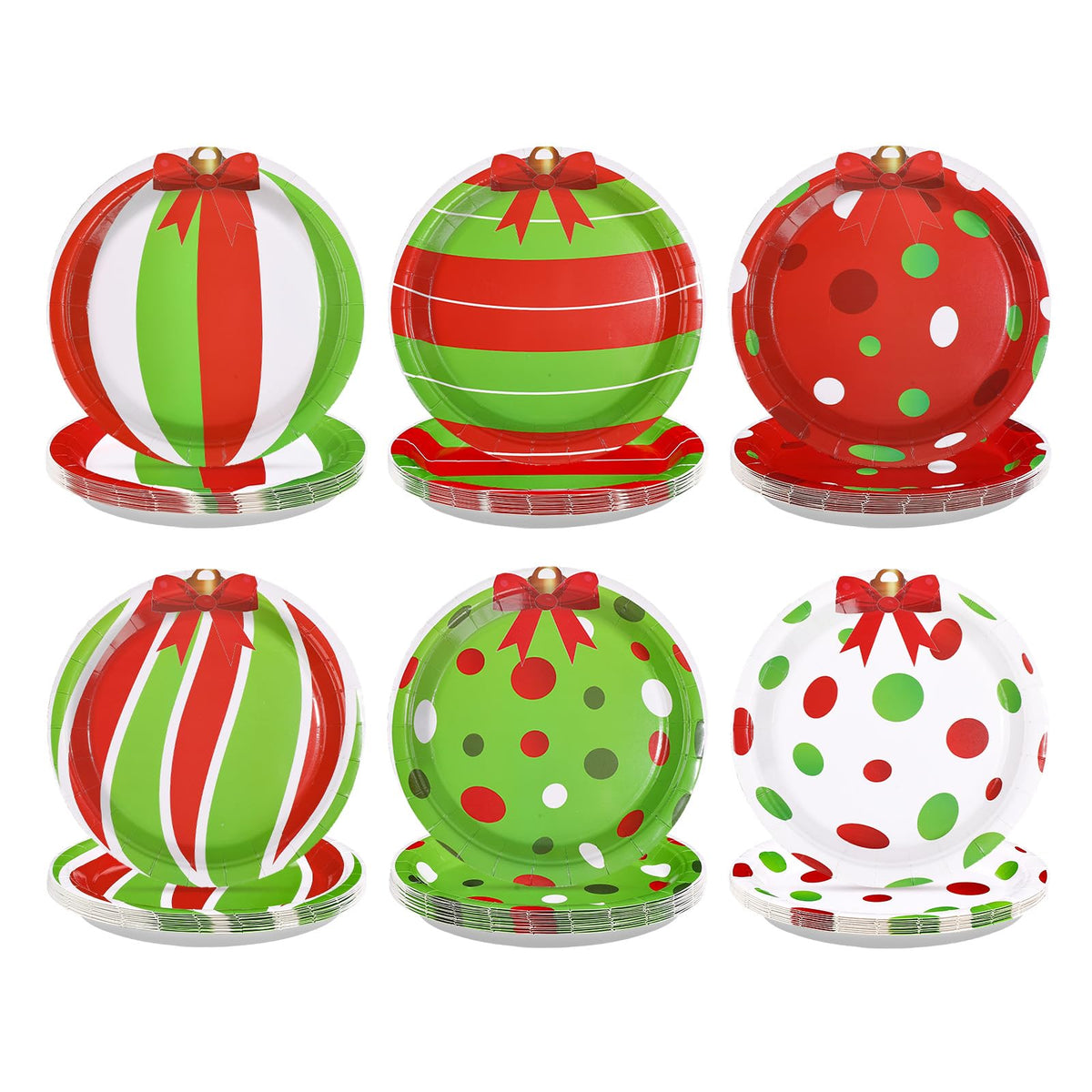 60 Pcs Green Red White Christmas Balls Party Plates - Grencian