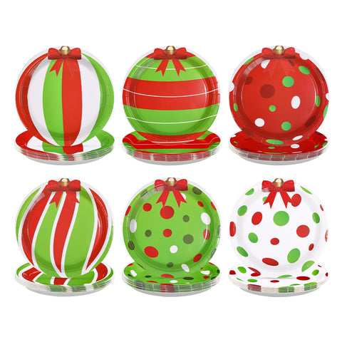 60 Pcs Green Red White Christmas Balls Party Plates - Grencian