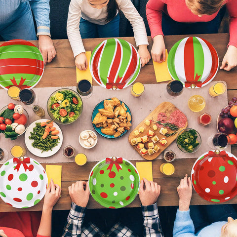 60 Pcs Green Red White Christmas Balls Party Plates - Grencian