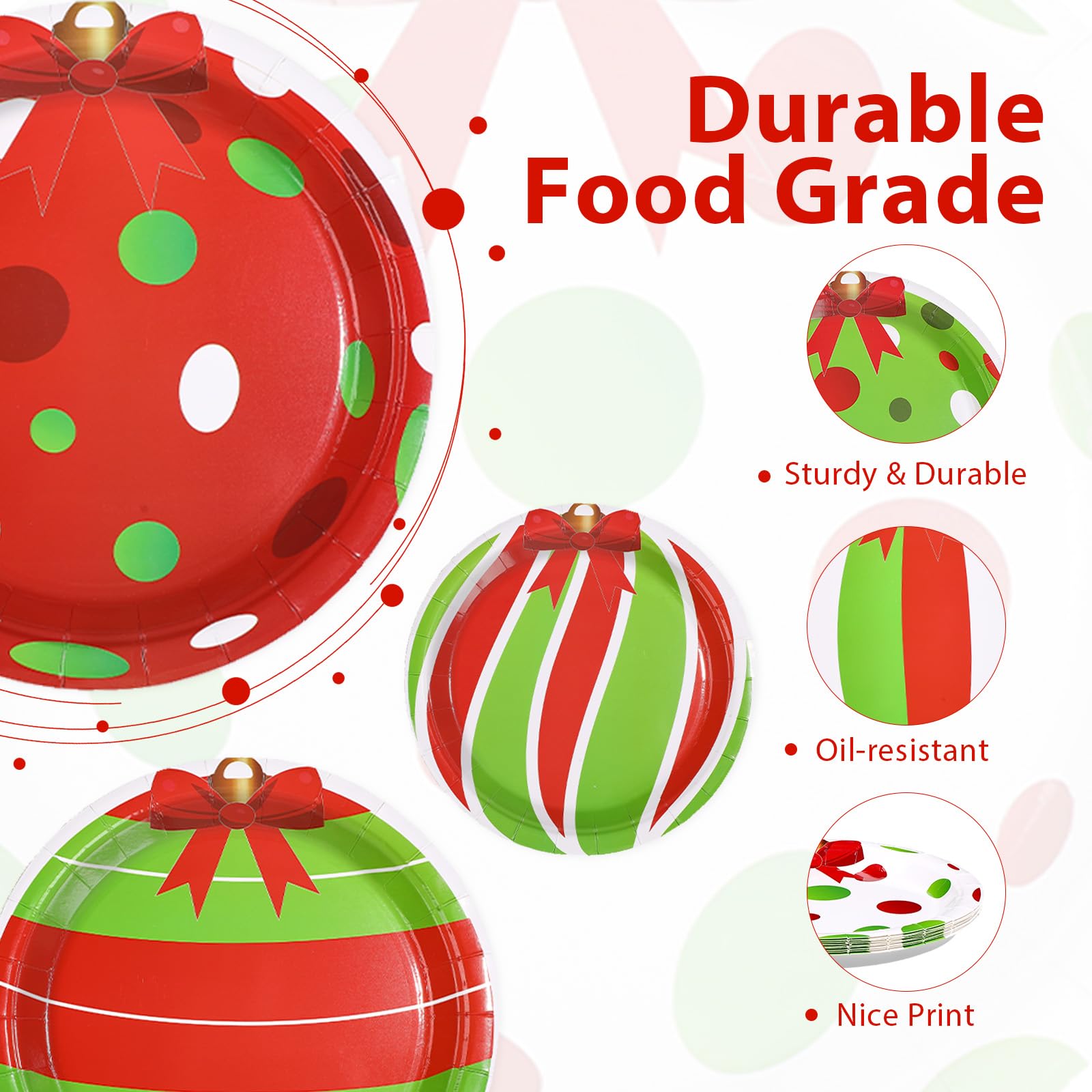 60 Pcs Green Red White Christmas Balls Party Plates - Grencian