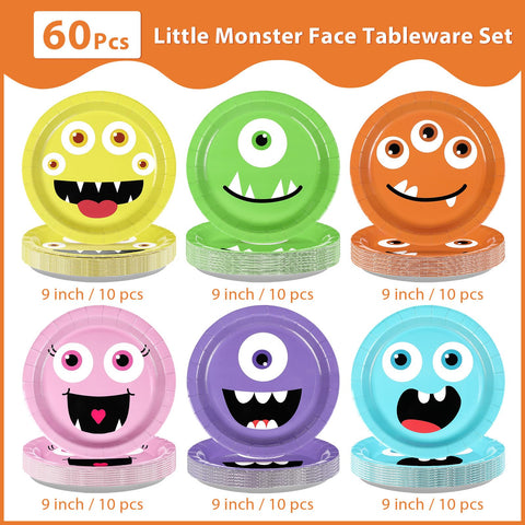 60 Pcs Halloween Cartoon Face Party Plates - Grencian