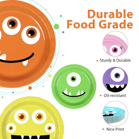 60 Pcs Halloween Cartoon Face Party Plates - Grencian