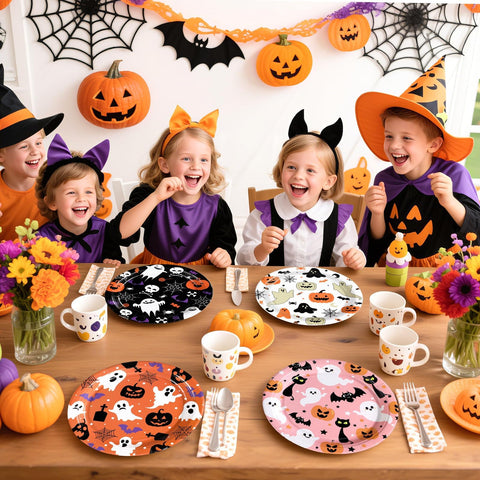60 Pcs Halloween Cute Ghost Party Plates - Grencian