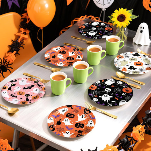 60 Pcs Halloween Cute Ghost Party Plates - Grencian