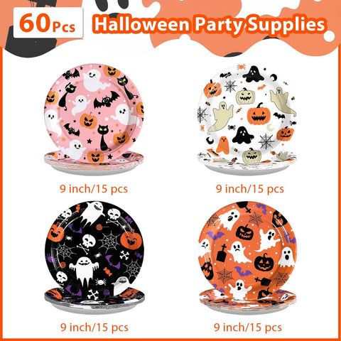 60 Pcs Halloween Cute Ghost Party Plates - Grencian