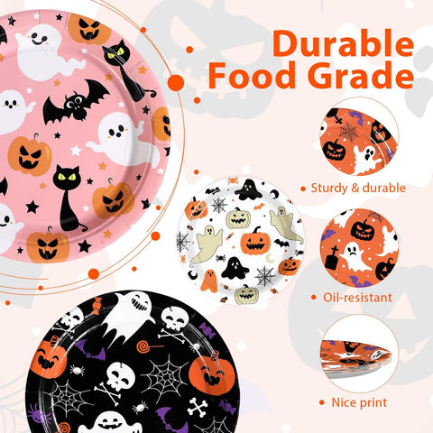 60 Pcs Halloween Cute Ghost Party Plates - Grencian
