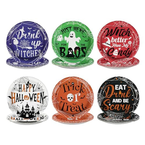 60 Pcs Halloween Ghost Witch Party Plates - Grencian