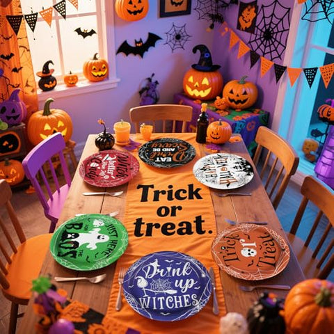 60 Pcs Halloween Ghost Witch Party Plates - Grencian