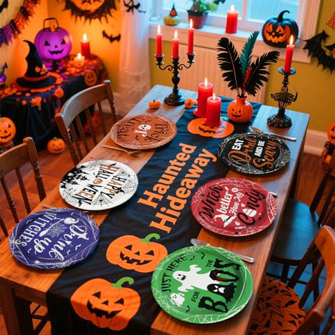 60 Pcs Halloween Ghost Witch Party Plates - Grencian