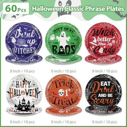 60 Pcs Halloween Ghost Witch Party Plates - Grencian