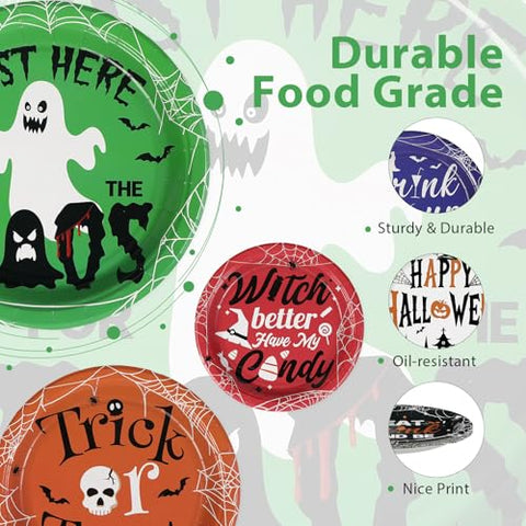 60 Pcs Halloween Ghost Witch Party Plates - Grencian
