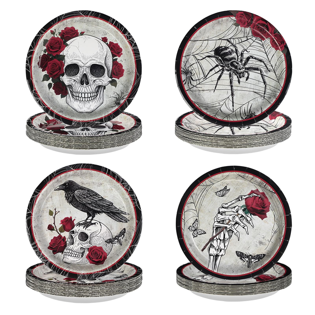 60 Pcs Halloween Gothic Skull Party Plates