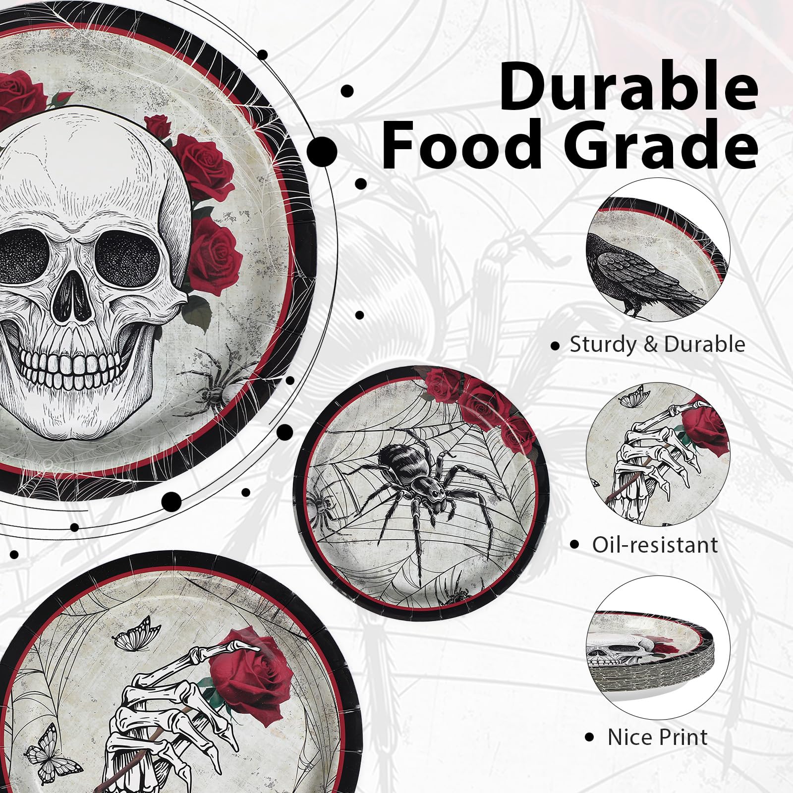 60 Pcs Halloween Gothic Skull Party Plates