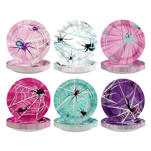 60 Pcs Halloween Spider Web Party Plates - Grencian