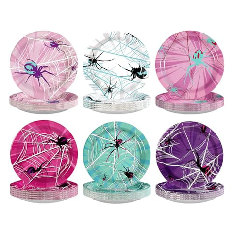 60 Pcs Halloween Spider Web Party Plates - Grencian