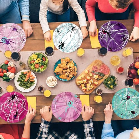 60 Pcs Halloween Spider Web Party Plates - Grencian