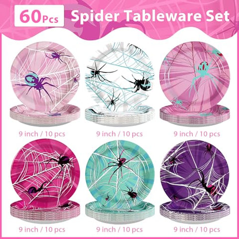 60 Pcs Halloween Spider Web Party Plates - Grencian