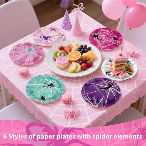 60 Pcs Halloween Spider Web Party Plates - Grencian
