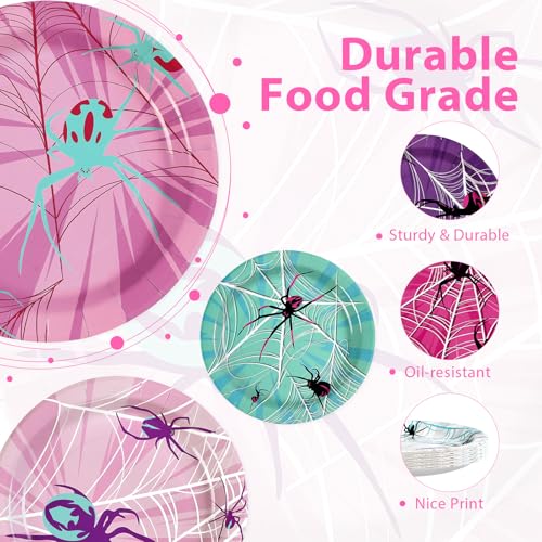 60 Pcs Halloween Spider Web Party Plates - Grencian