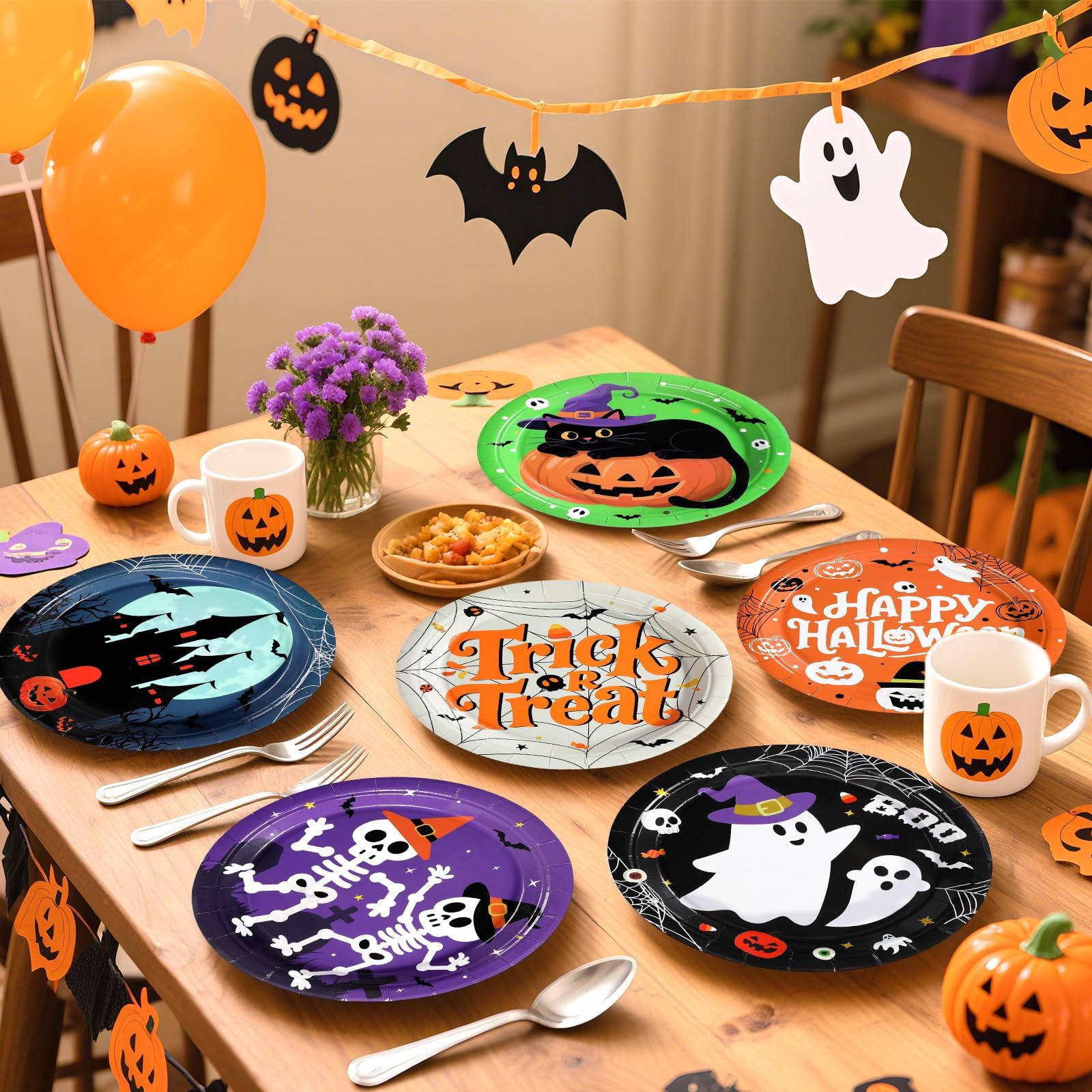 60 Pcs Halloween Trick or Treat Party Plates - Grencian