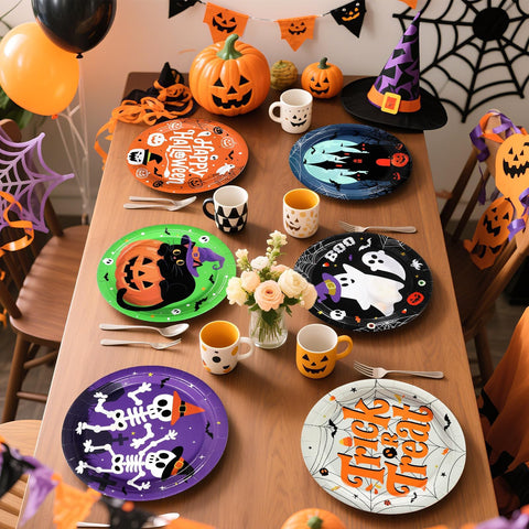60 Pcs Halloween Trick or Treat Party Plates - Grencian