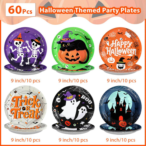 60 Pcs Halloween Trick or Treat Party Plates - Grencian