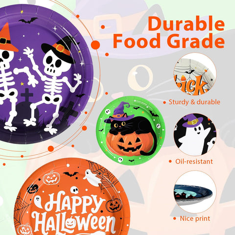 60 Pcs Halloween Trick or Treat Party Plates - Grencian