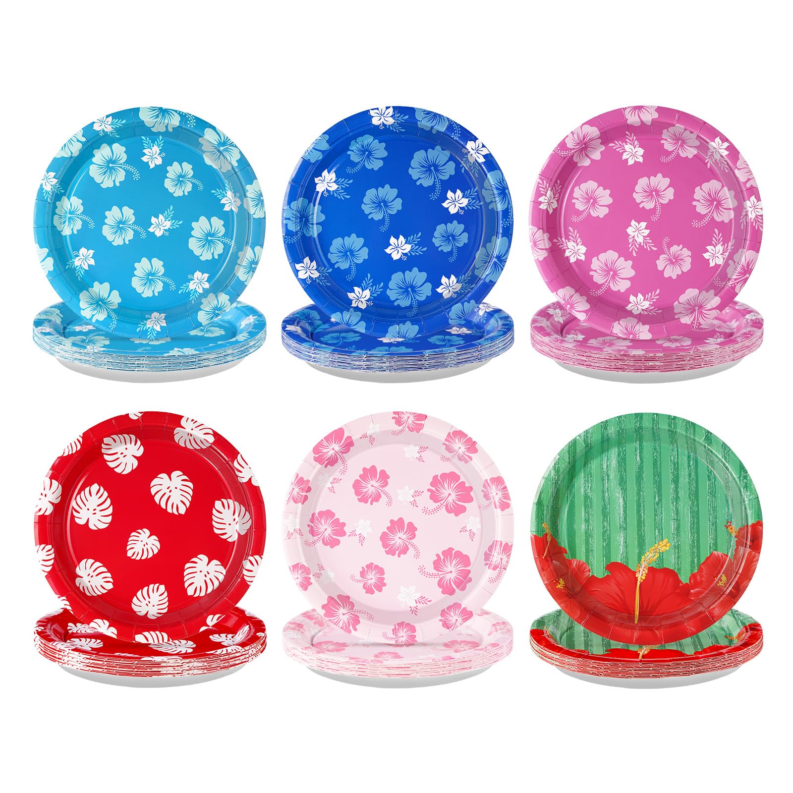 60 Pcs Hawaiian Hibiscus Party Plates - Grencian