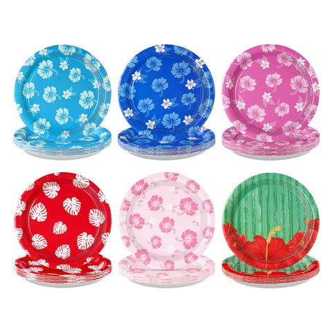 60 Pcs Hawaiian Hibiscus Party Plates - Grencian