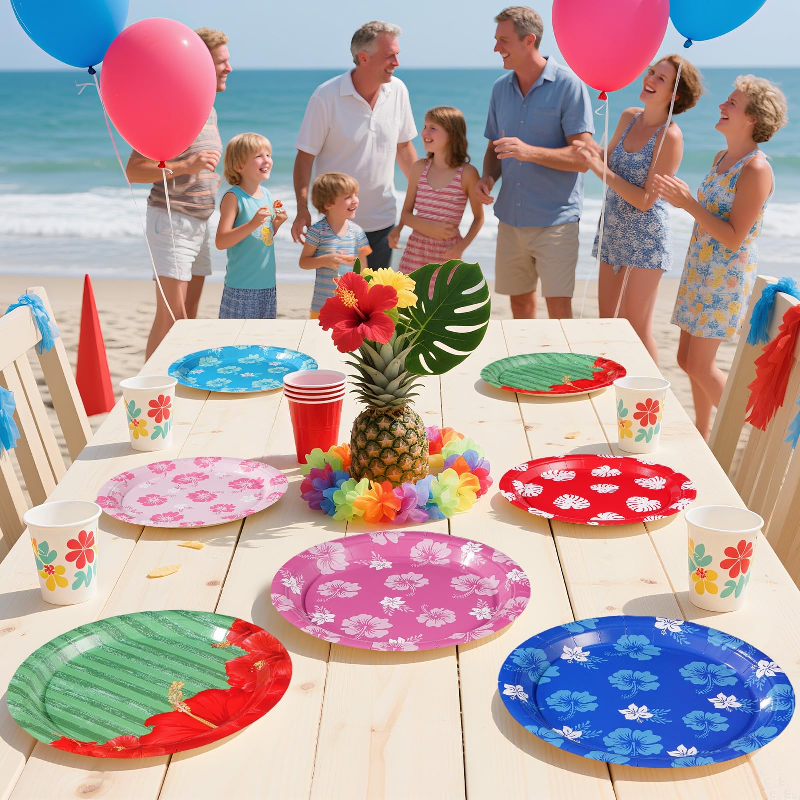 60 Pcs Hawaiian Hibiscus Party Plates - Grencian