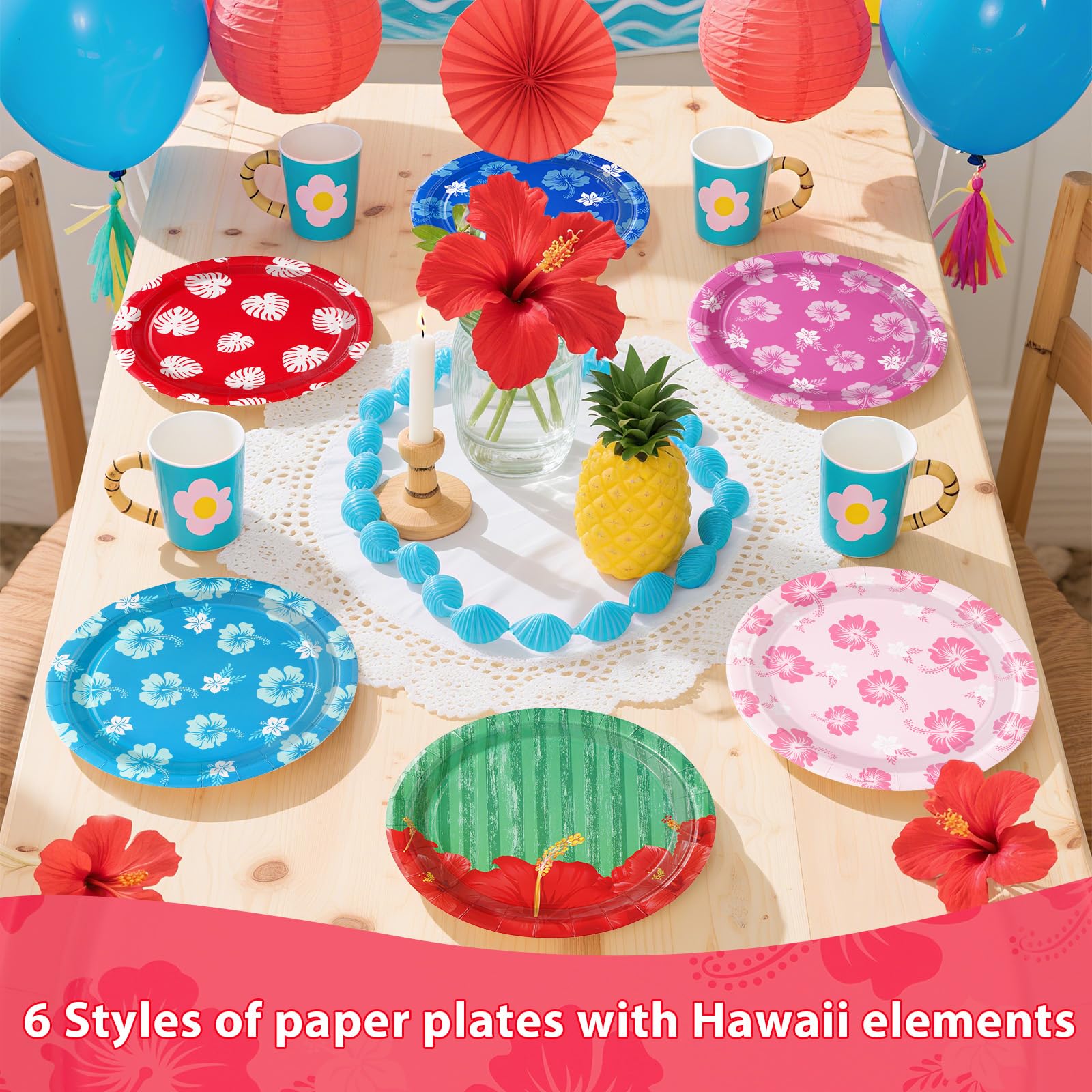 60 Pcs Hawaiian Hibiscus Party Plates - Grencian