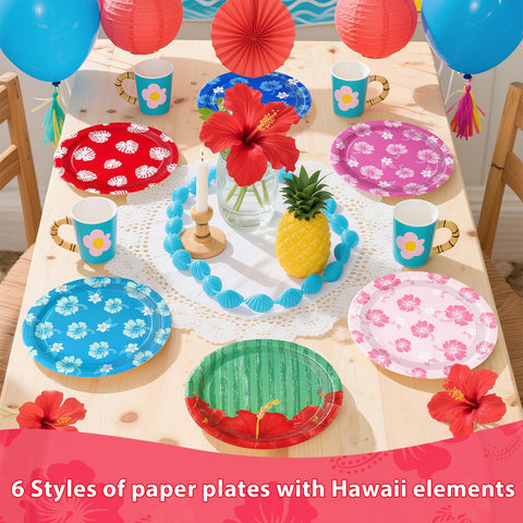60 Pcs Hawaiian Hibiscus Party Plates - Grencian