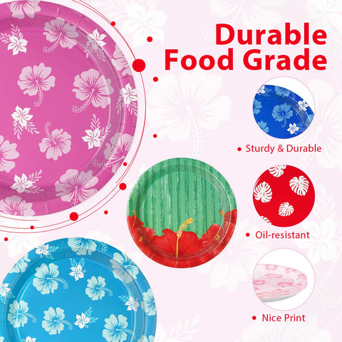 60 Pcs Hawaiian Hibiscus Party Plates - Grencian
