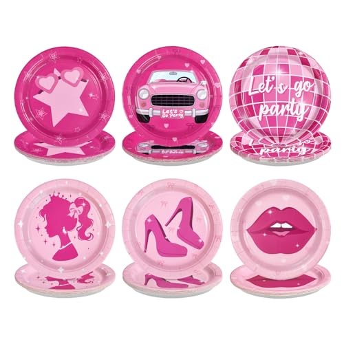 60 Pcs Hot Pink Girls Party Plates - Grencian