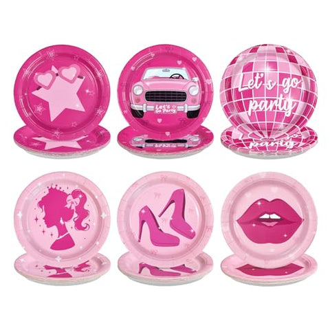60 Pcs Hot Pink Girls Party Plates - Grencian
