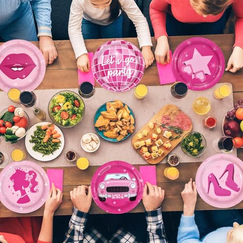 60 Pcs Hot Pink Girls Party Plates - Grencian
