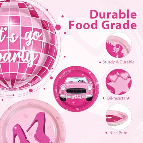 60 Pcs Hot Pink Girls Party Plates - Grencian
