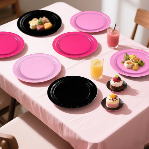 60 Pcs Hot Pink and Black Party Plates - Grencian