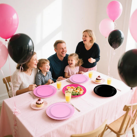 60 Pcs Hot Pink and Black Party Plates - Grencian