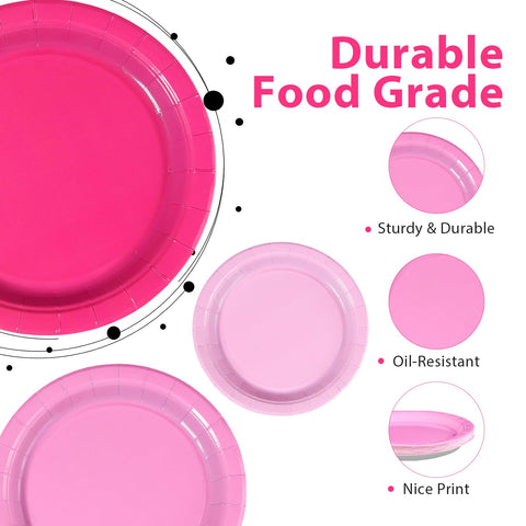 60 Pcs Hot Pink and Black Party Plates - Grencian